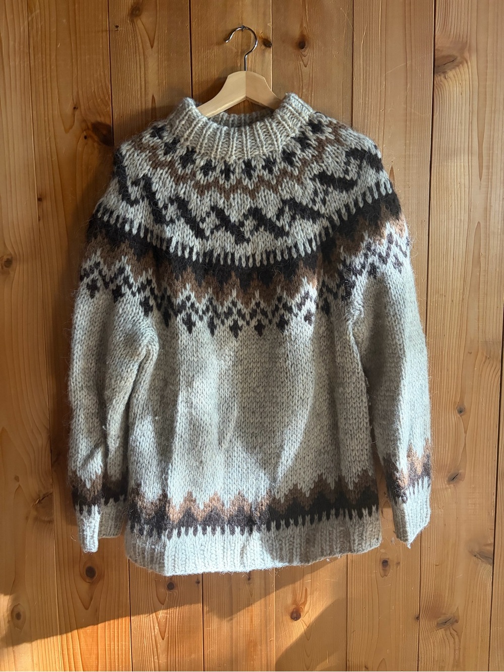 Handknit wool Brown and Cream Nordic Wool Sweater